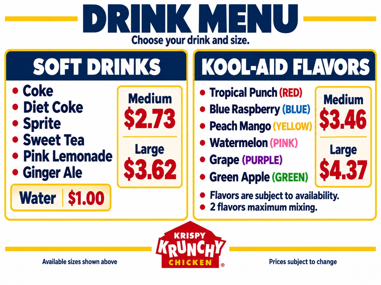 Drink Menu menu board